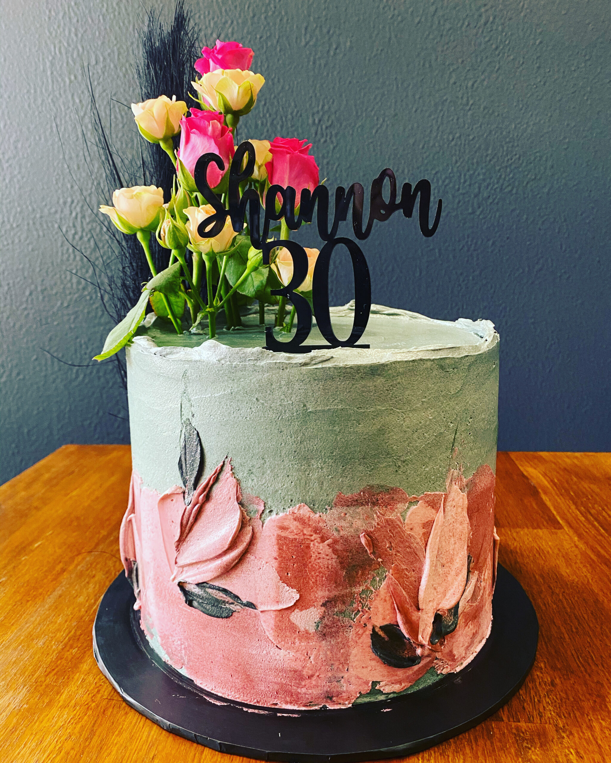 concrete with flowers and topper